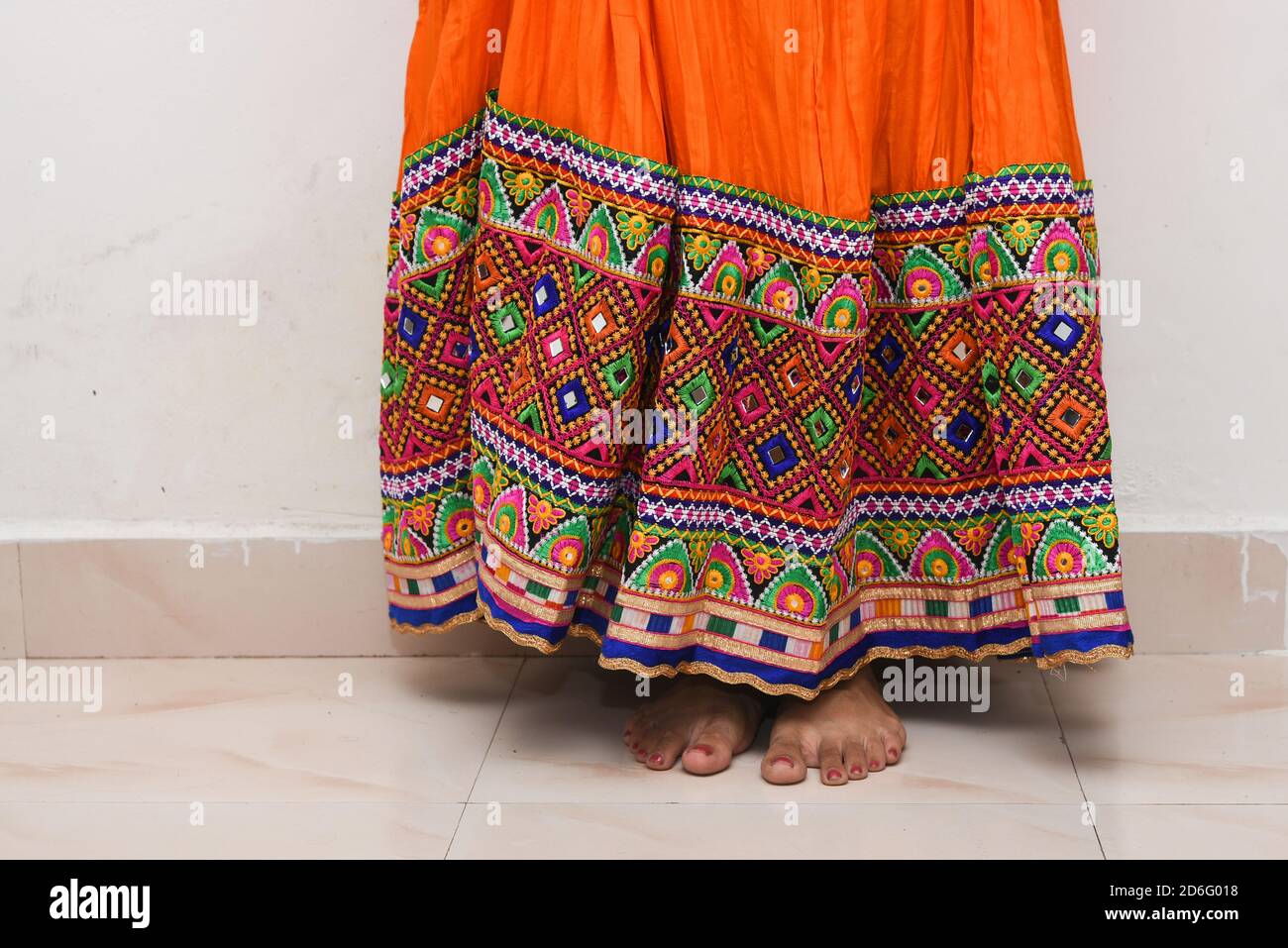 Colourful Indian traditional ethnic ware for woman or girls Gujarat, India.  Handmade tribal skirt with embroidery, mirror work. Wedding dress of rural  Stock Photo - Alamy