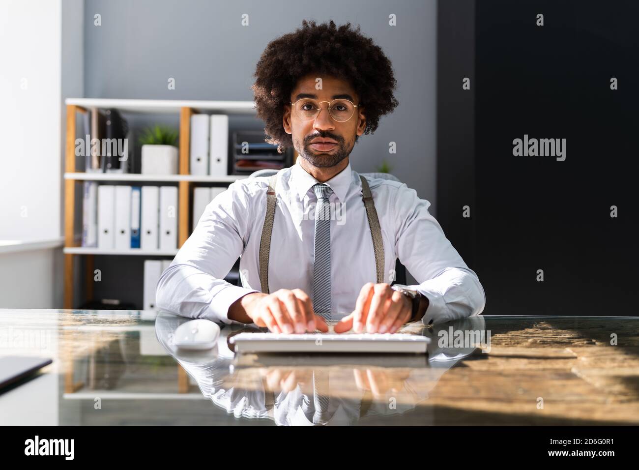 African American Black Man Portrait At Office Desk Stock Photo Alamy