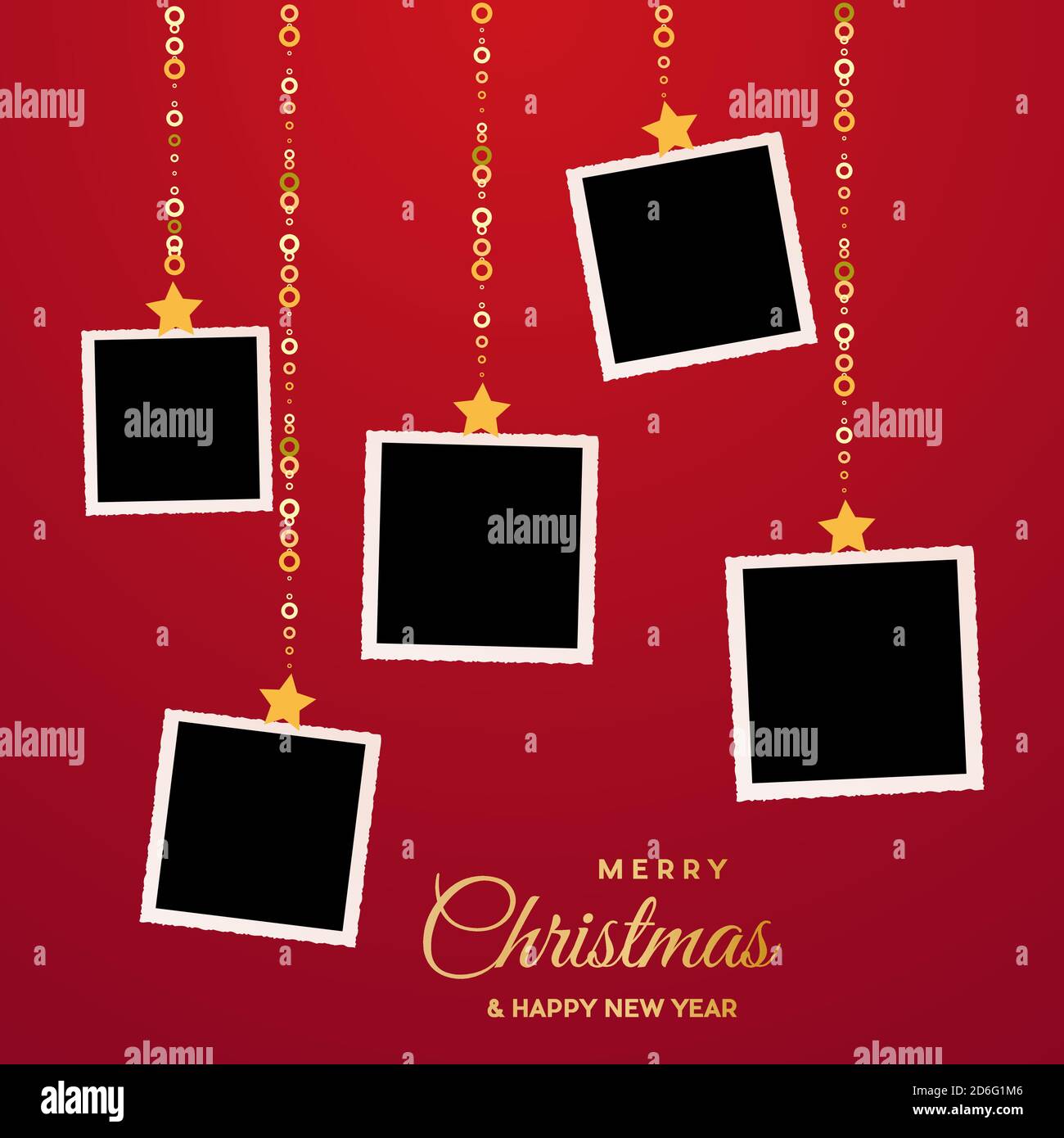 Christmas background with photos, blank frames. Vector template with