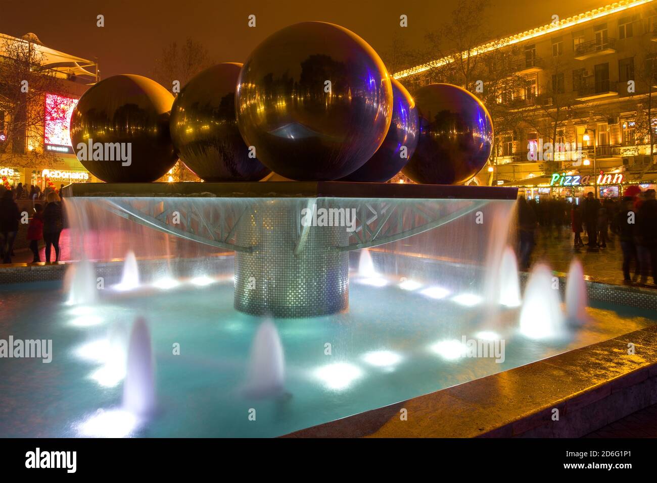 BAKU, AZERBAIJAN - DECEMBER 30, 2017: Fountain with balloons close up on December evening Stock Photo