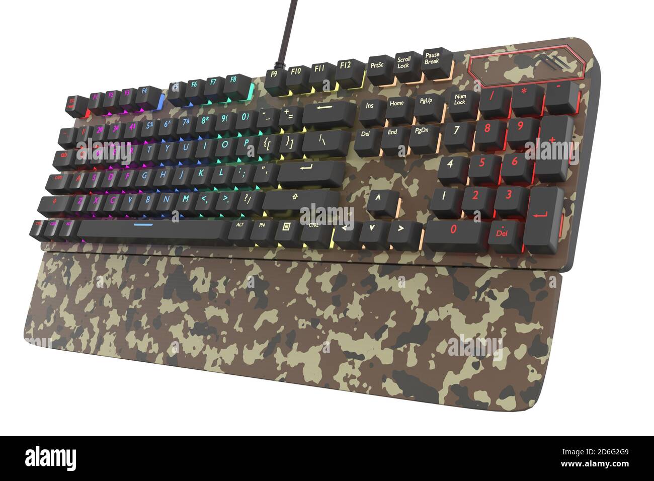 Camouflage colored computer keyboard with rgb color isolated on white Stock Photo