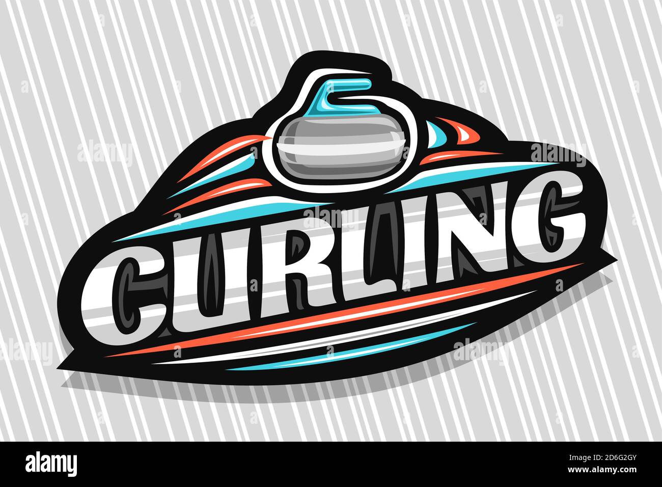 Vector logo for Curling Sport, dark modern emblem with illustration of sliding stone in target, unique lettering for grey word curling, sports sign wi Stock Vector
