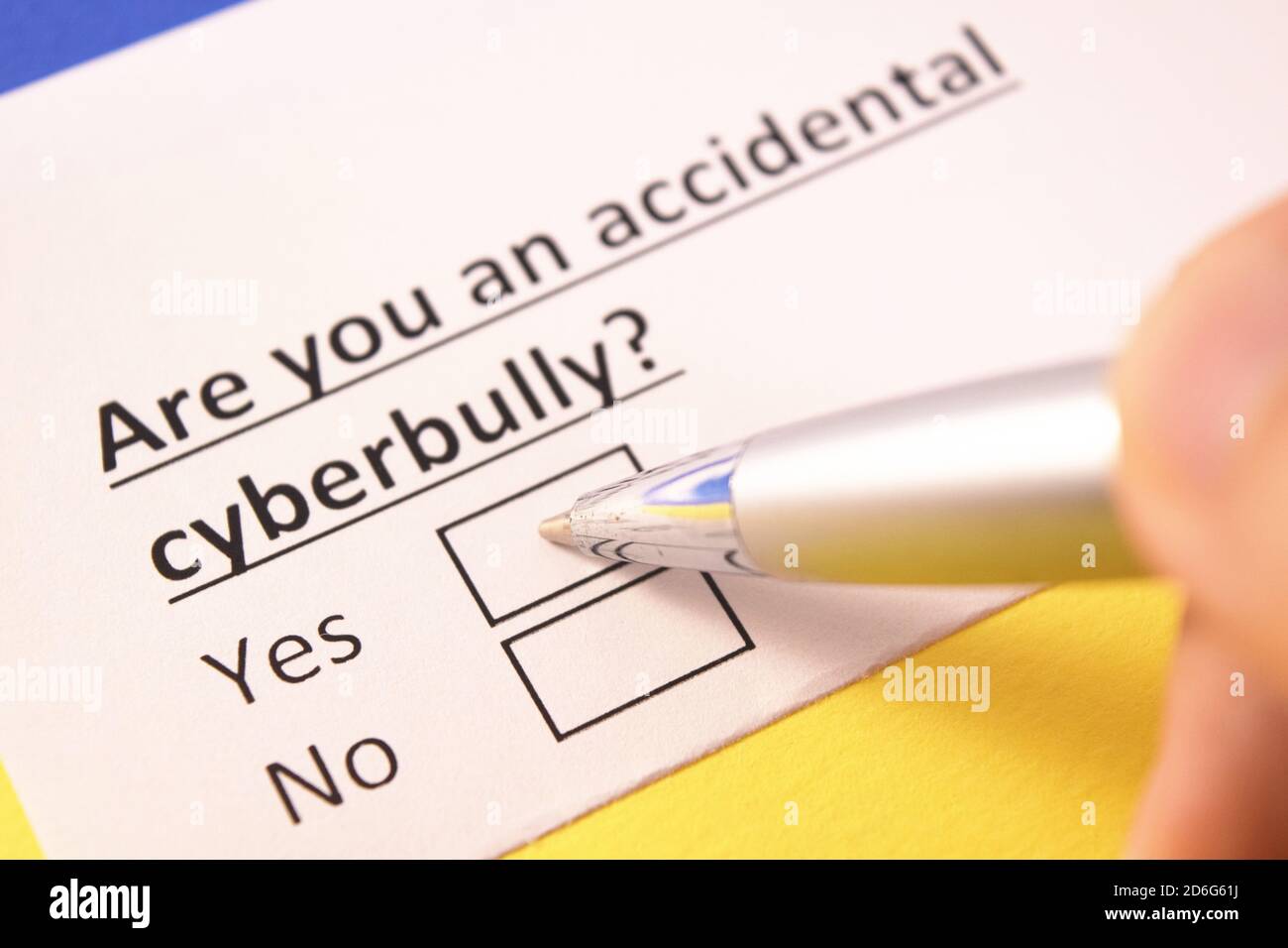 Are you an accidental cyberbully? Yes or no? Stock Photo