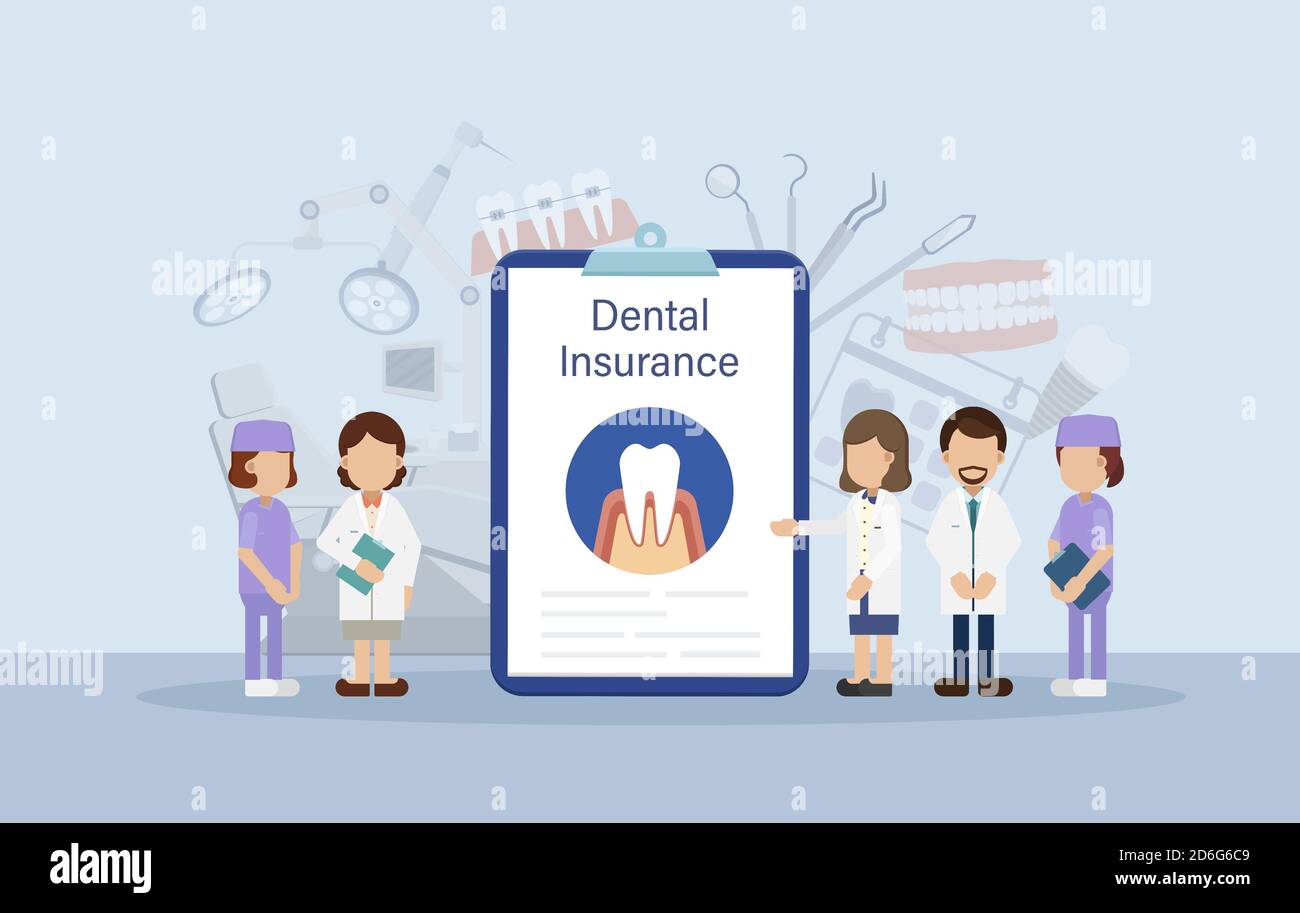 Dental insurance concept with dentist and application form flat design vector illustration Stock