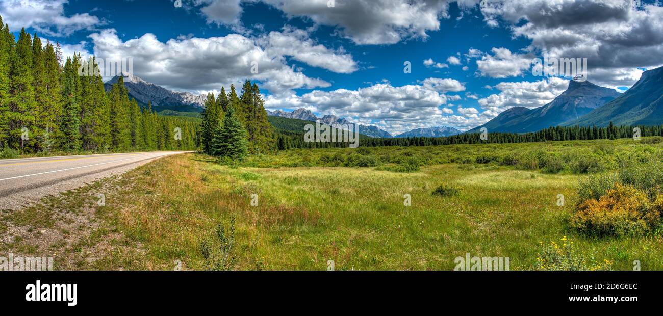 The landscape of Banff National Park along the highway. Stock Photo