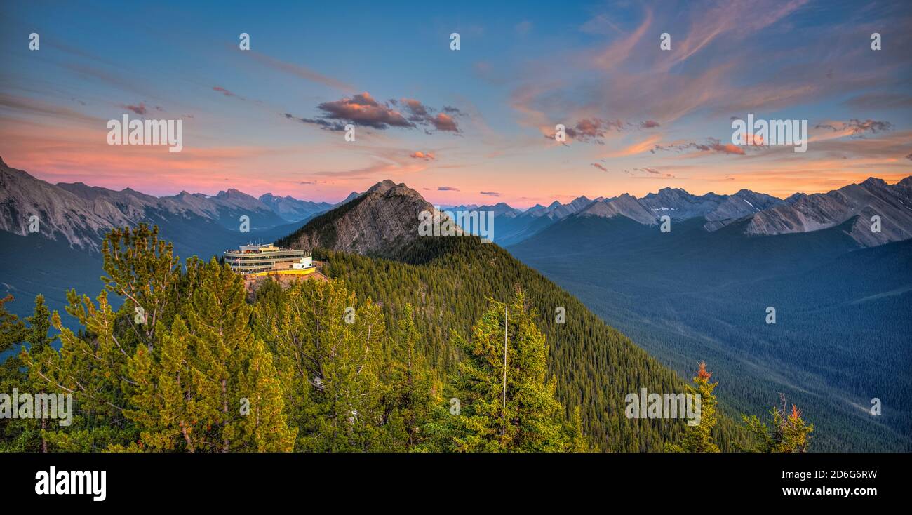 Sunset in Banff National Park from the summit of the Banff Gondola. Stock Photo