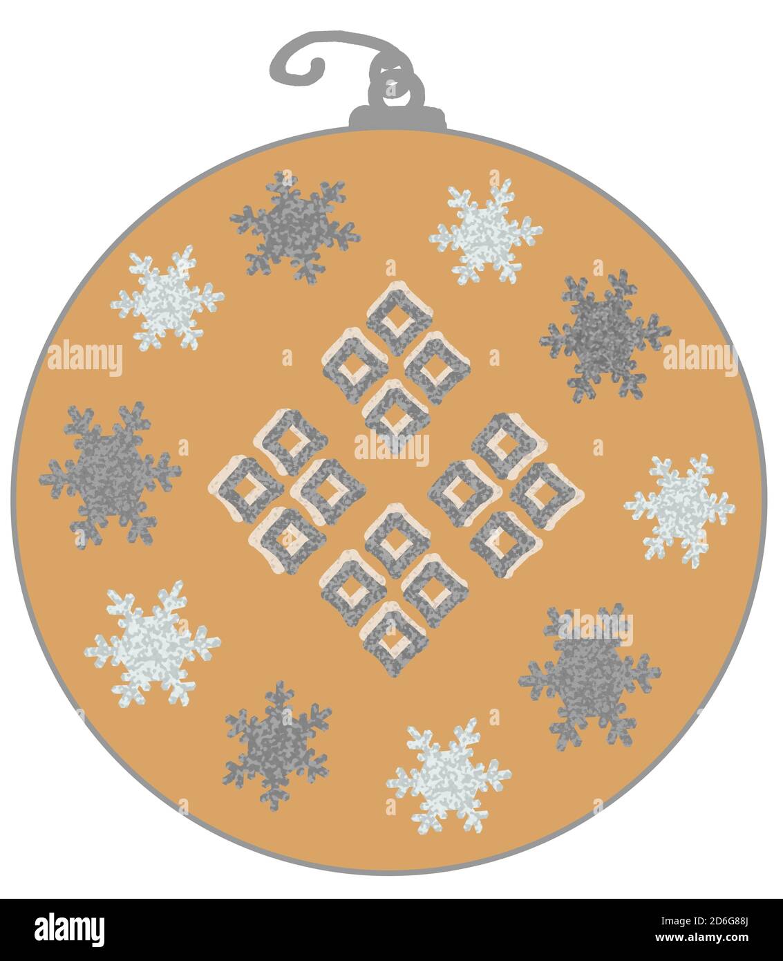 Silver and gold Christmas bauble round decoration hand drawn style with snowflakes illustration graphic resource. Stock Photo