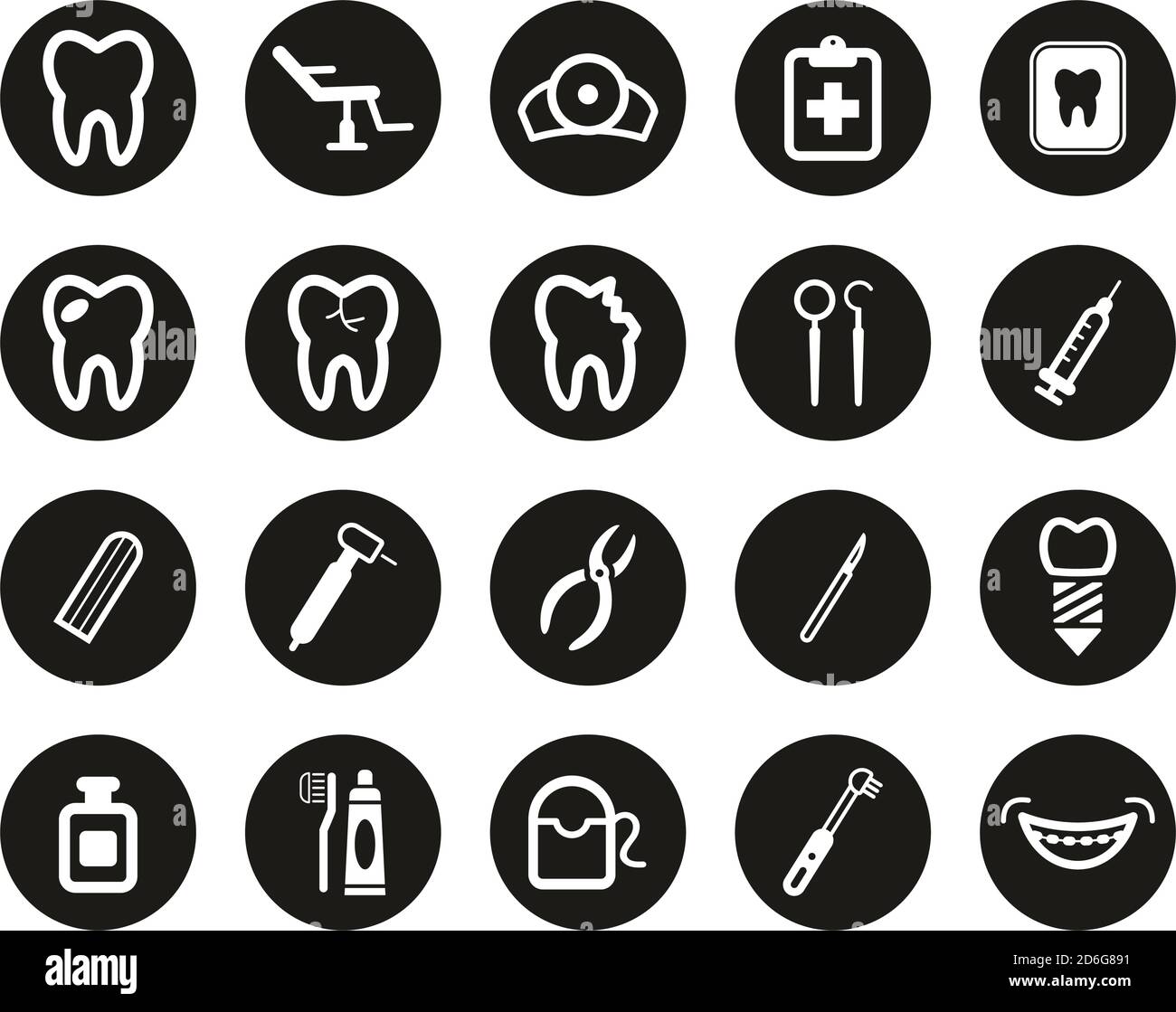 Dentist Office & Equipment Icons White On Black Flat Design Circle Set Big Stock Vector
