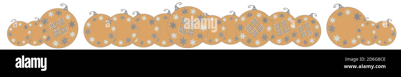 Christmas ornaments hand drawn style with snowflakes holiday banner illustration in silver and gold isolated on white with copy space Stock Photo