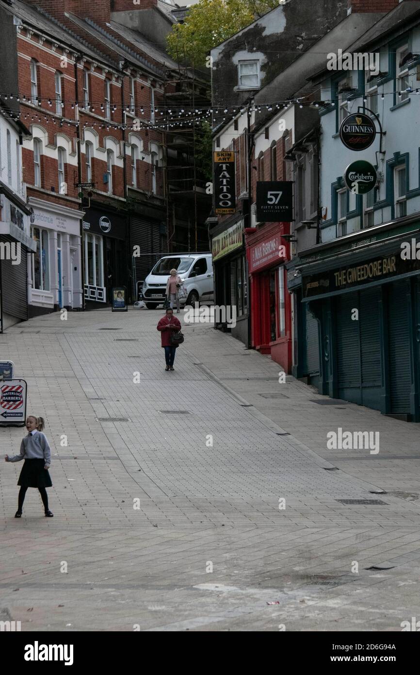 Waterloo street in Derry just hours before a new lockdown. begins. Normally this would be one of the busiest streets for bars and nightlife. Derry currently has the highest infection rate in ireand and the UK. Stock Photo