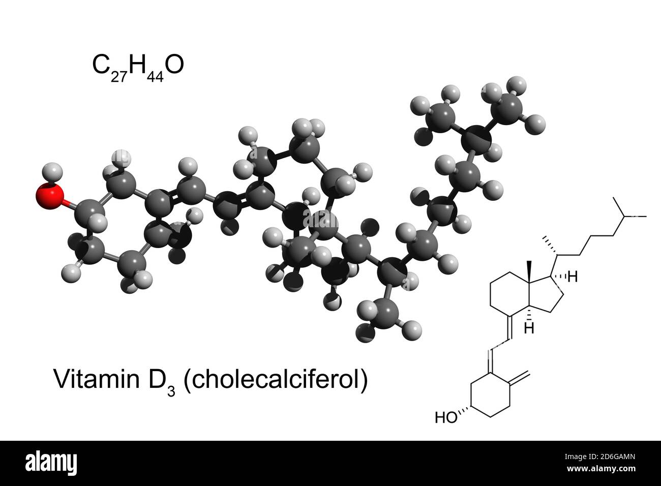Chemical formula, structural formula and 3D ballandstick model of vitamin D3 (cholecalciferol