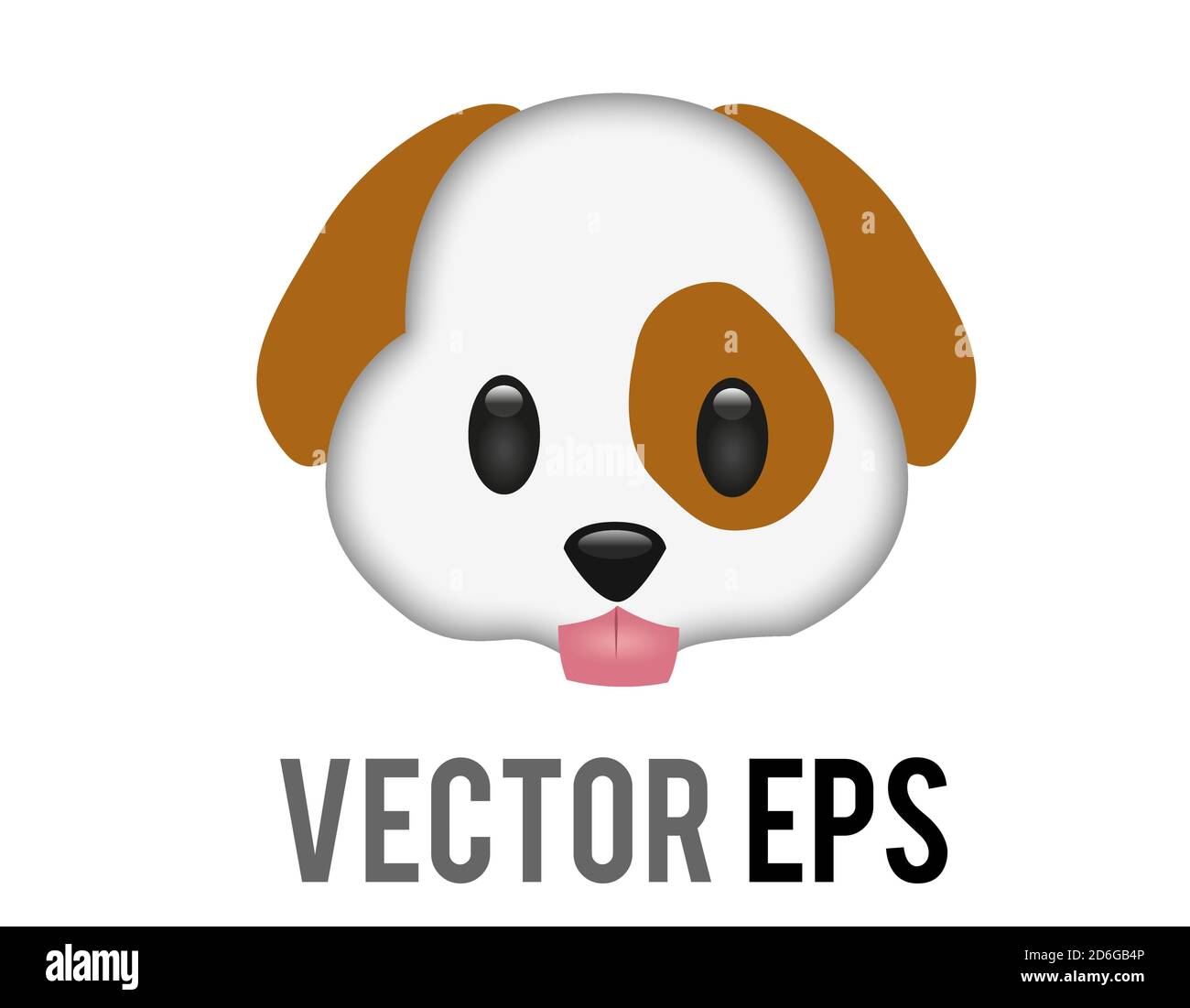 The isolated vector white and brown cartoon styled face of dog icon with tongue hanging out Stock Vector