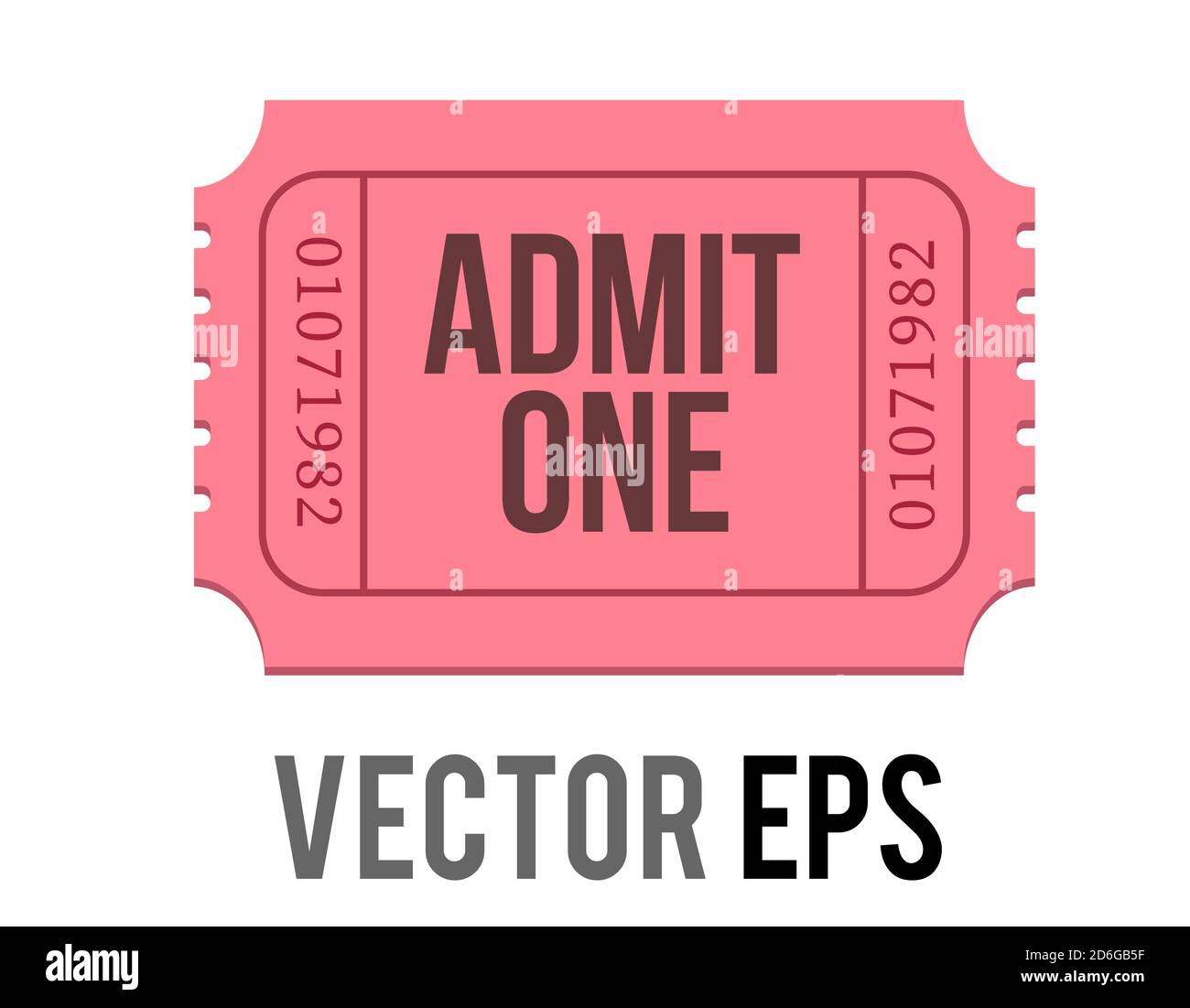 The isolated vector pink tradional admission ticket icon with words Admit one and number Stock Vector