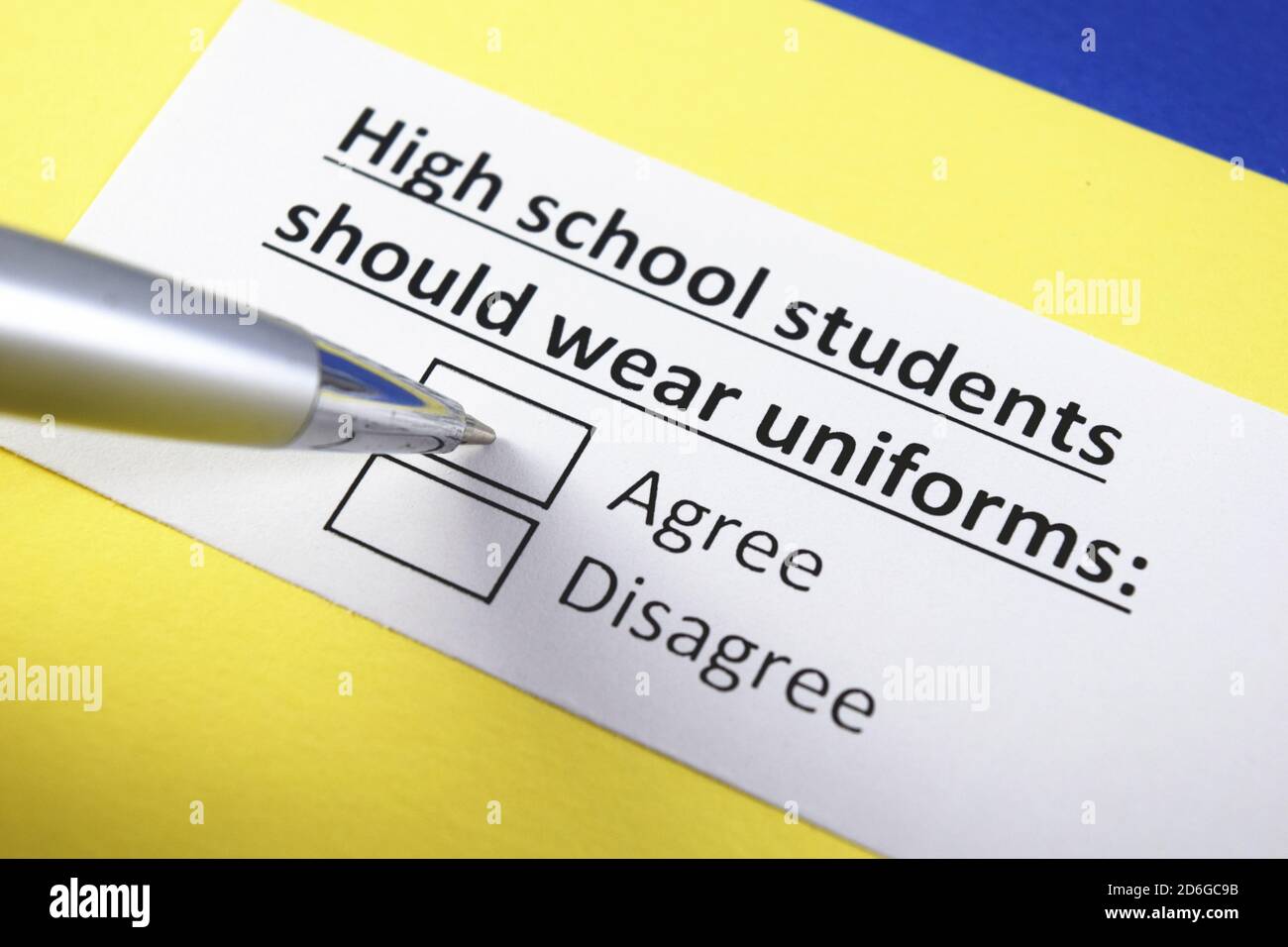 High school students should wear uniforms Agree or Disagree Stock