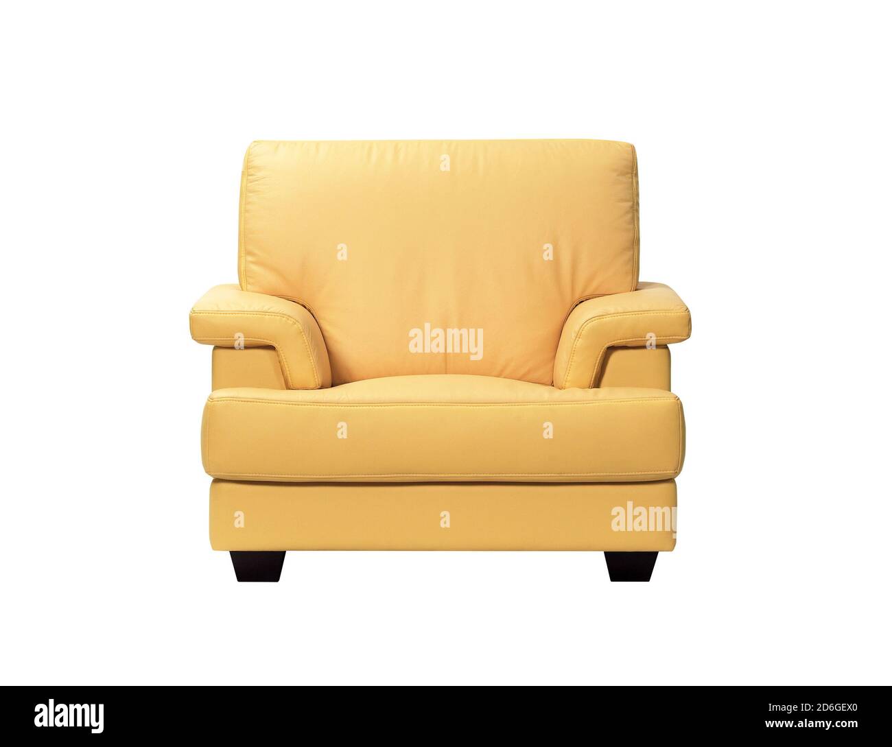 Yellow beige leather sofa isolated on white background Stock Photo