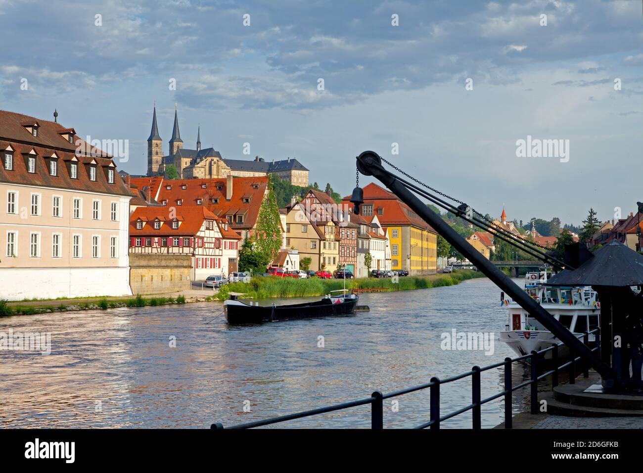Bayern,Oberfranken,Stadt Bamberg, am Kranen mit Blick auf den Michaelsberg Stock Photo
