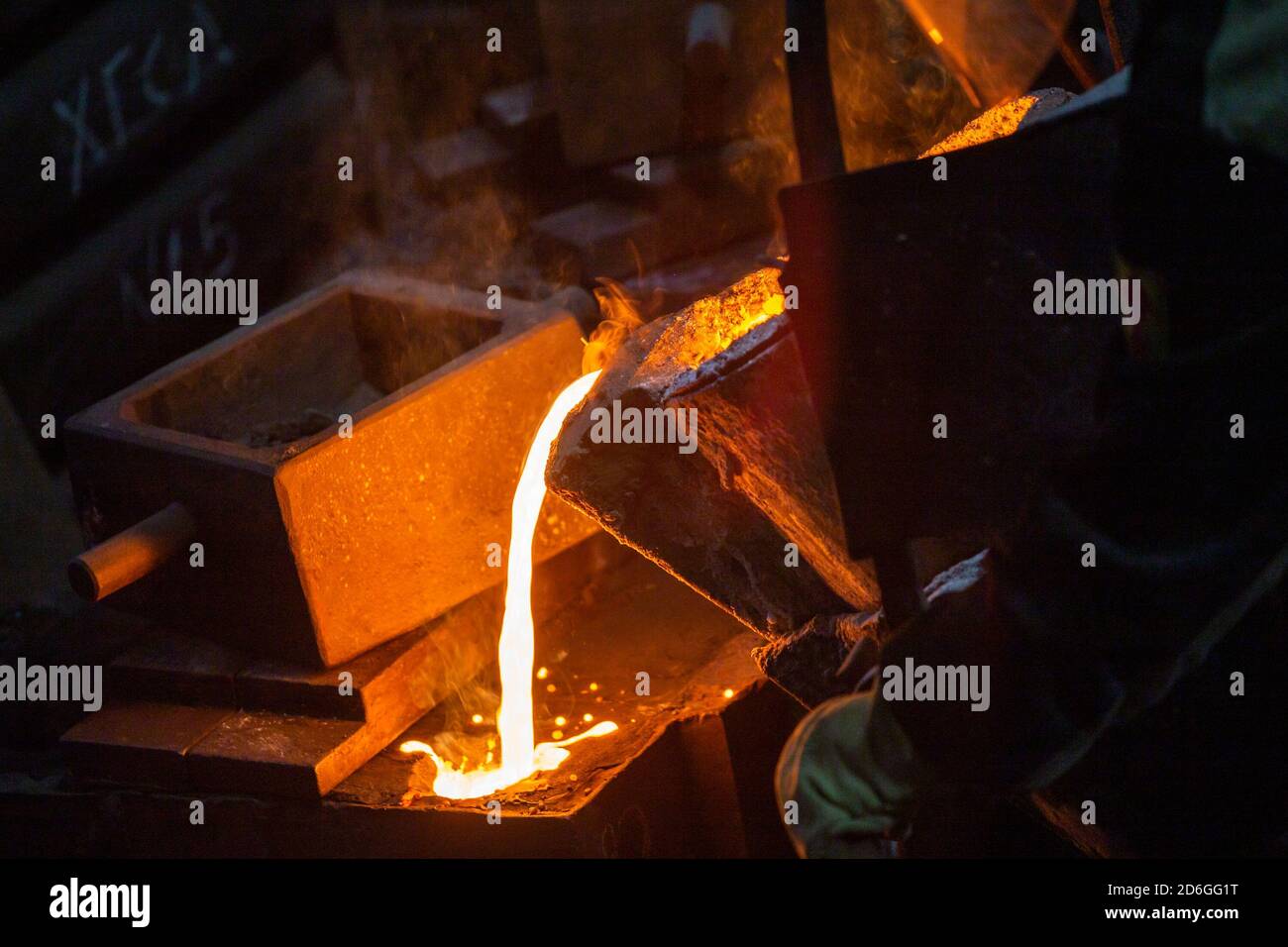 Closeup view of industrial chill casting. The process of for filling