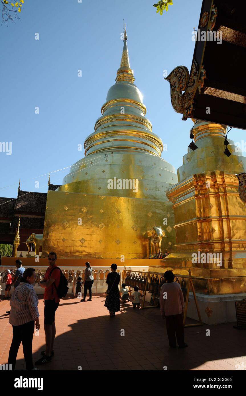 Golden chedi at Wat Phra Singh, Chiang Mai, Thailand Stock Photo