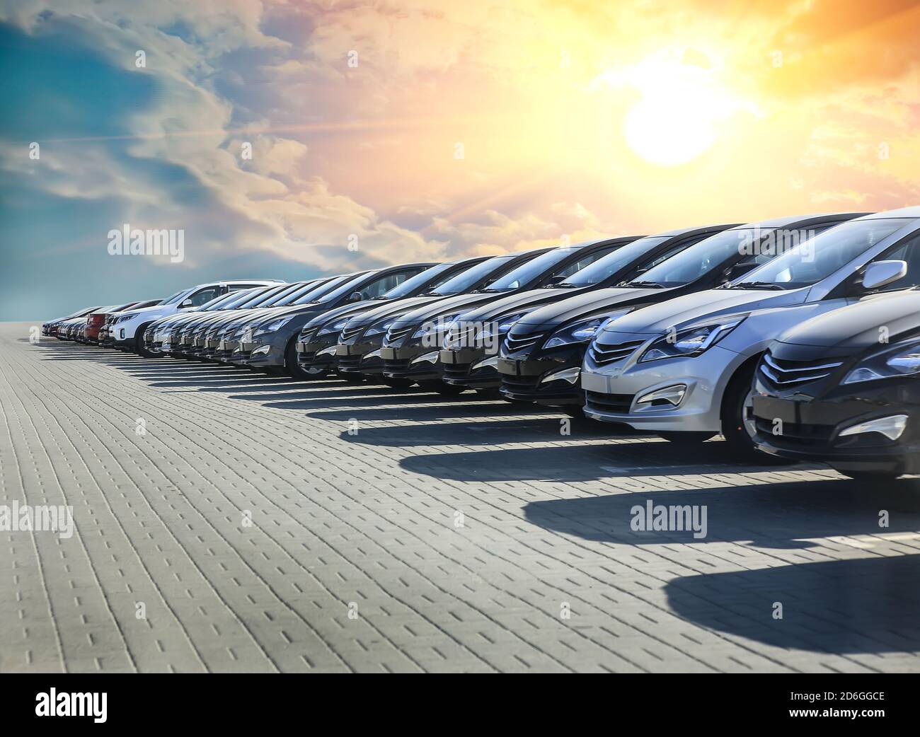 Cars For Sale Stock Lot Row. Car Dealer Inventory Stock Photo