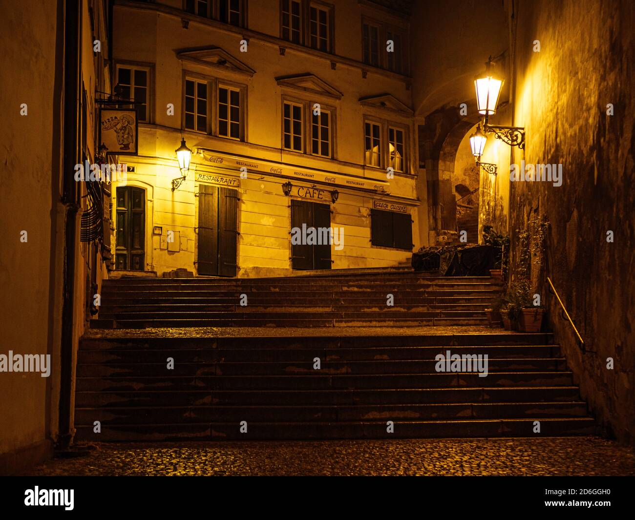 Old stairs near Prague Castle at night Stock Photo Alamy