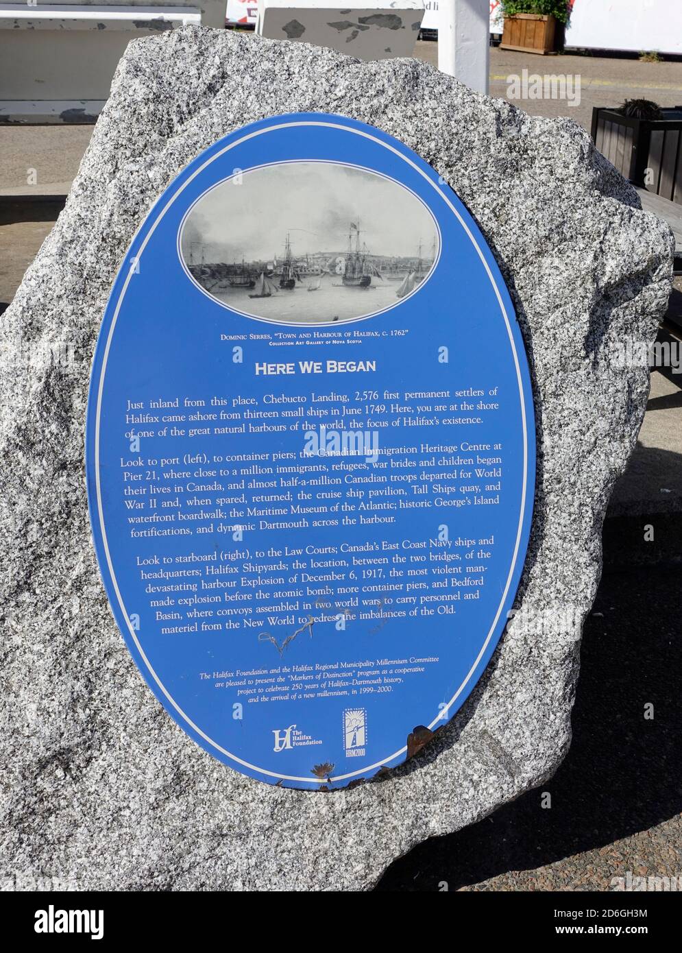 Halifax Nova Scotia Canada Historic Plaque 2576 First Settlers Landed Here In June 1749 The Halifax Foundation Markers of Distinction Celebrate 250 Ye Stock Photo