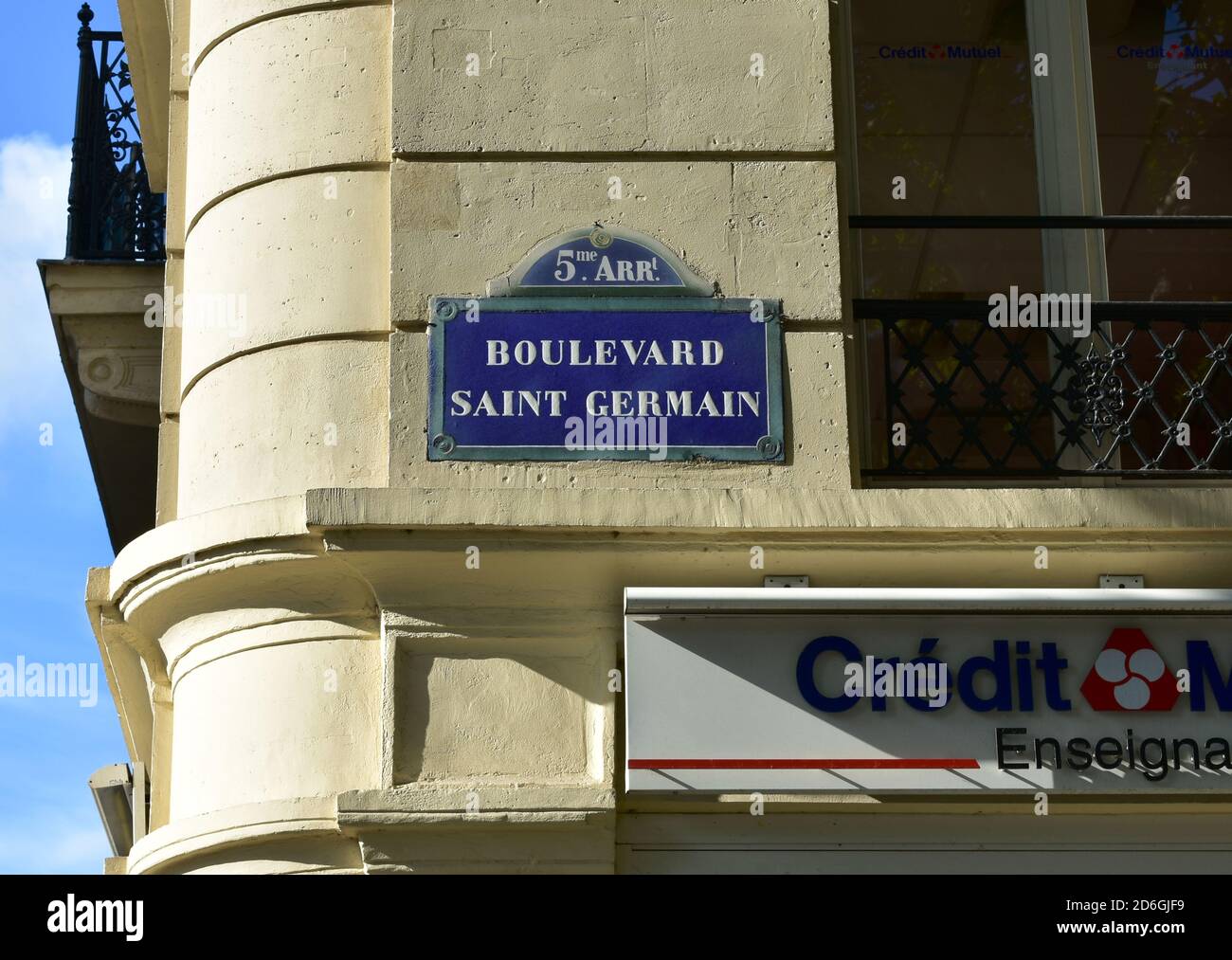 Boulevard SaintGermain street sign closeup. Paris, France. August 14