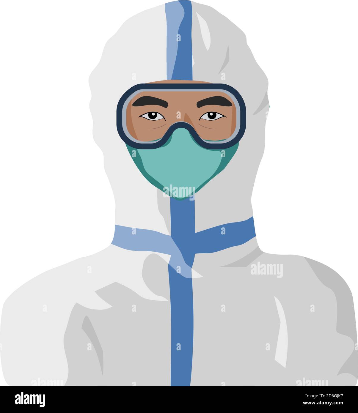 Healthcare personnel wearing PPE, full personal protective equipment.  Asian man portrait illustration. Stock Vector