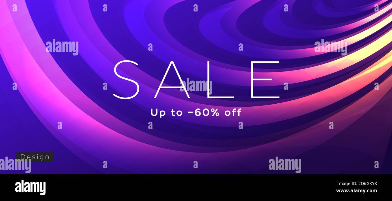 Sale banner with abstract background of fluid curves, blue purple gradient, amorphic backdrop cover Stock Vector