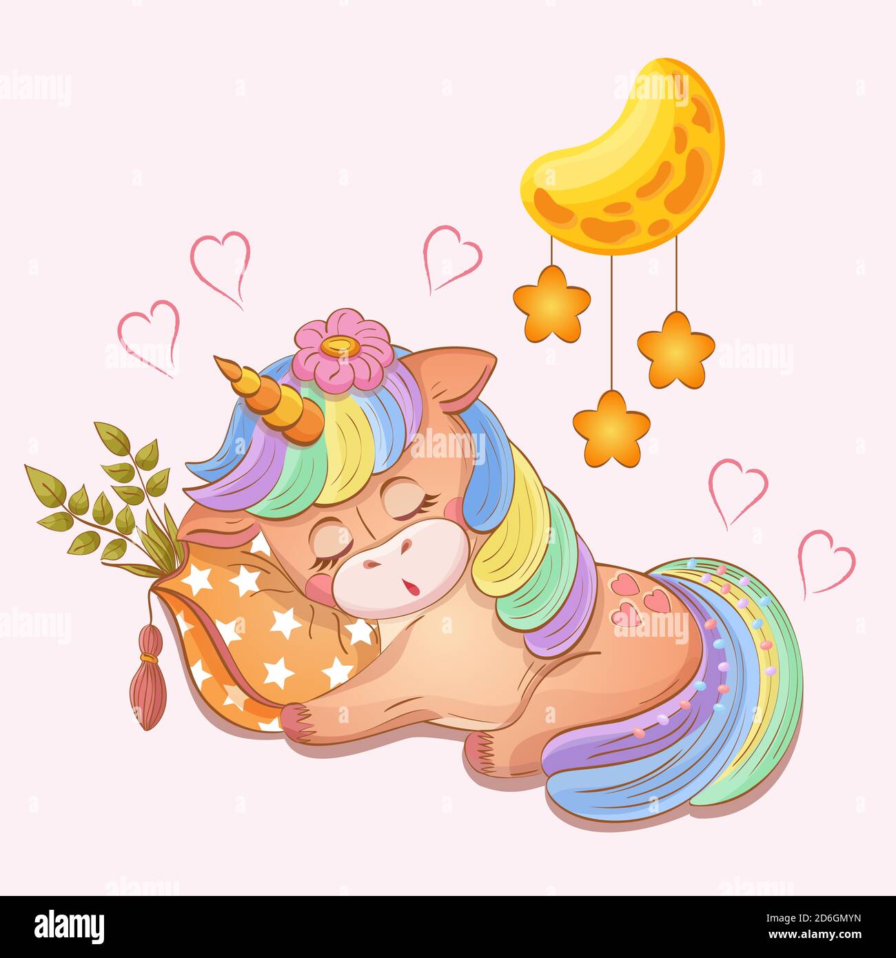 Sleeping Baby Girl Unicorn Pastel Drawing Of Cute Magic Animal That Rests On Pillow Fashion Print Design Hand Drawn Cartoon Vector Illustration Stock Vector Image Art Alamy