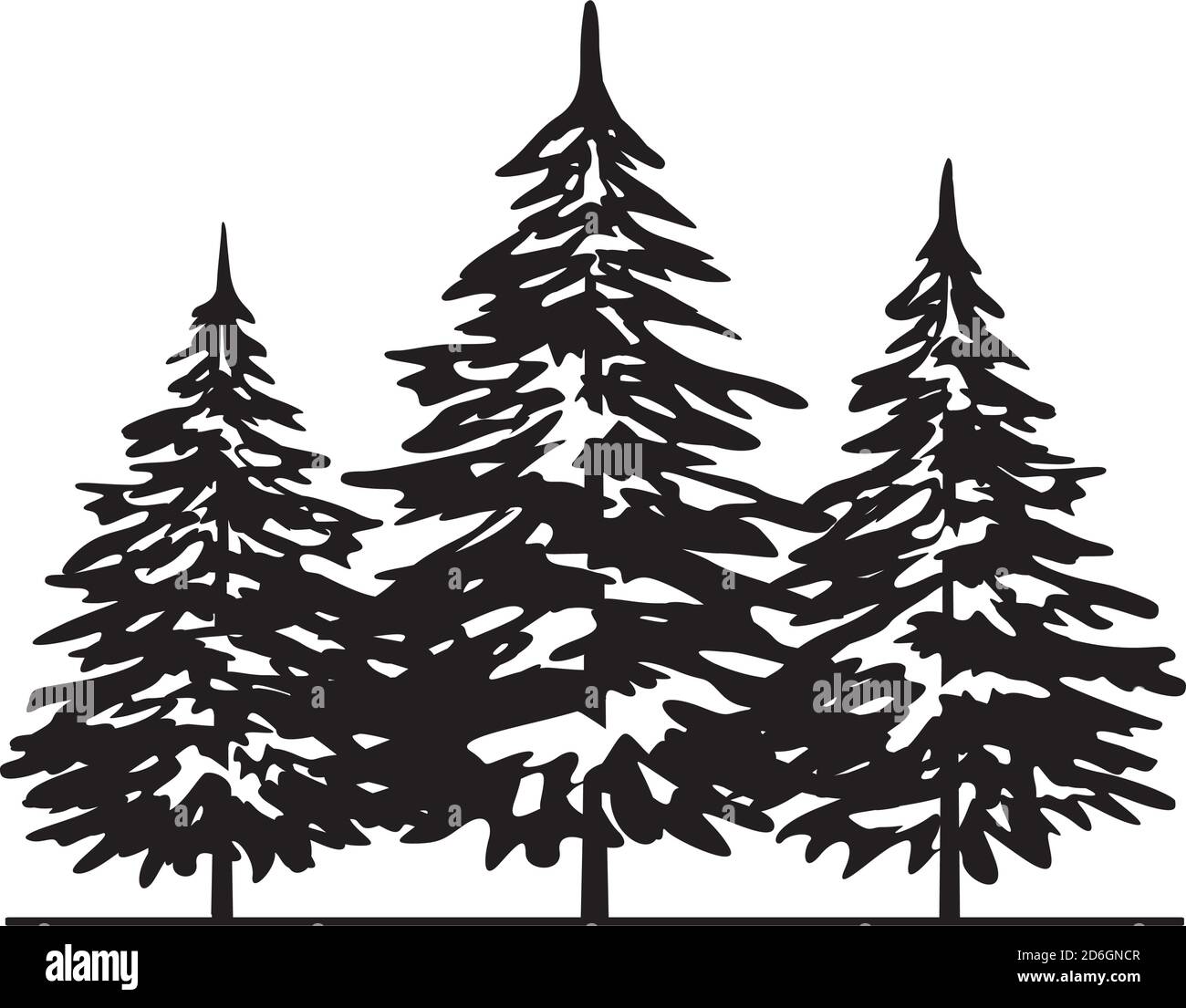 Black Spruce Trees. Winter season design elements and simply pictogram. Isolated vector xmas Icons and Illustration. Stock Vector