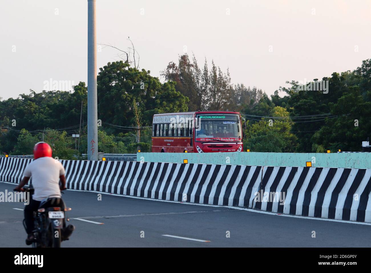 Chennai, Tamilnadu, India. Oct 18 , 2020. Local Urban Red Public Bus Service of Tamil Nadu Government Stock Photo
