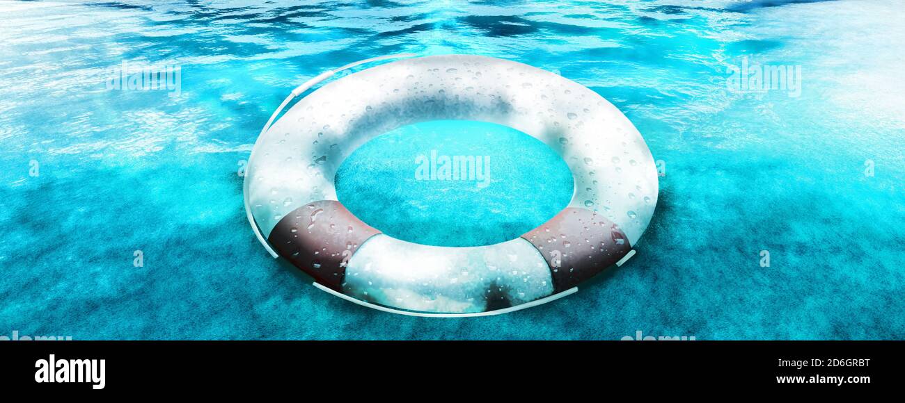 Safety equipment Life buoy or rescue buoy floating on sea to rescue people from drowning man