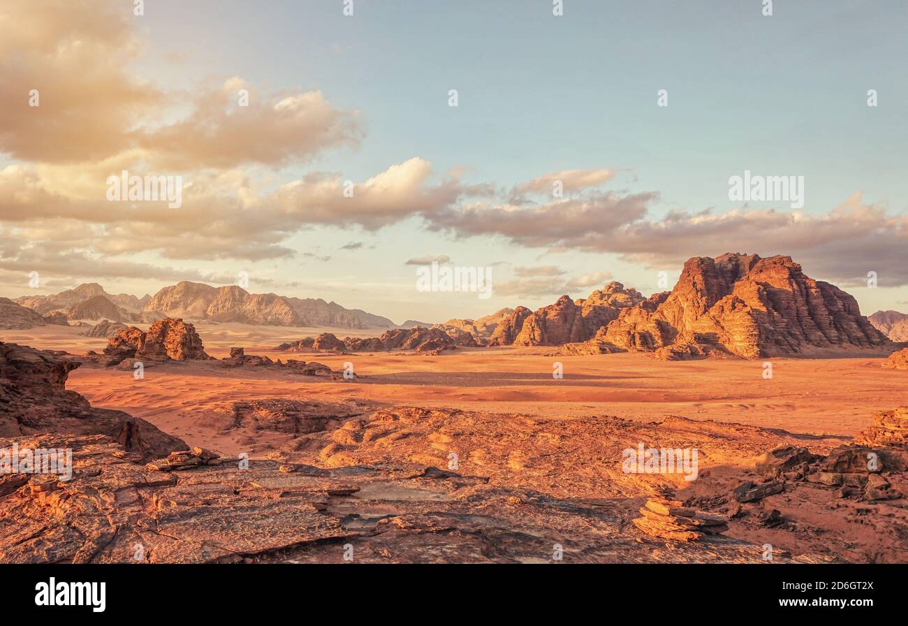 Red Mars like landscape in Wadi Rum desert, Jordan, this location was used  as set for many science fiction movies Stock Photo - Alamy