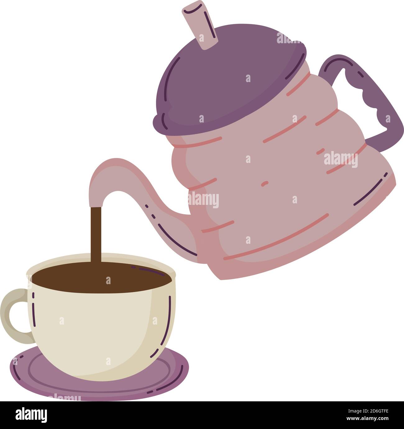 coffee brewing methods, kettle pouring coffee cup on saucer vector