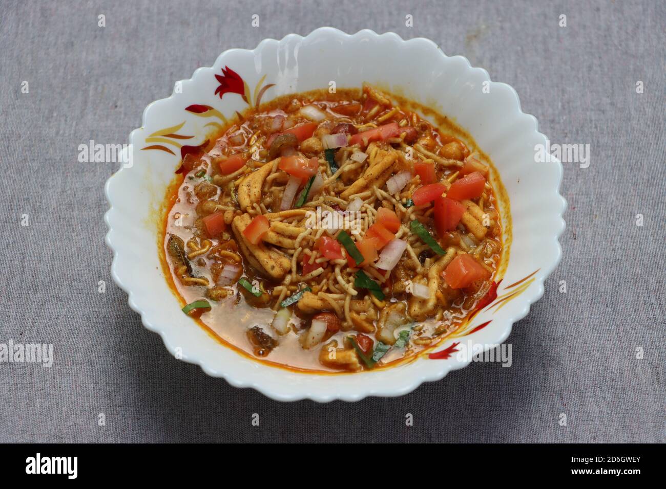 Usal or Misal is a traditional Chat food from Maharashtra, India, snack with sprouted moth bean curry Stock Photo