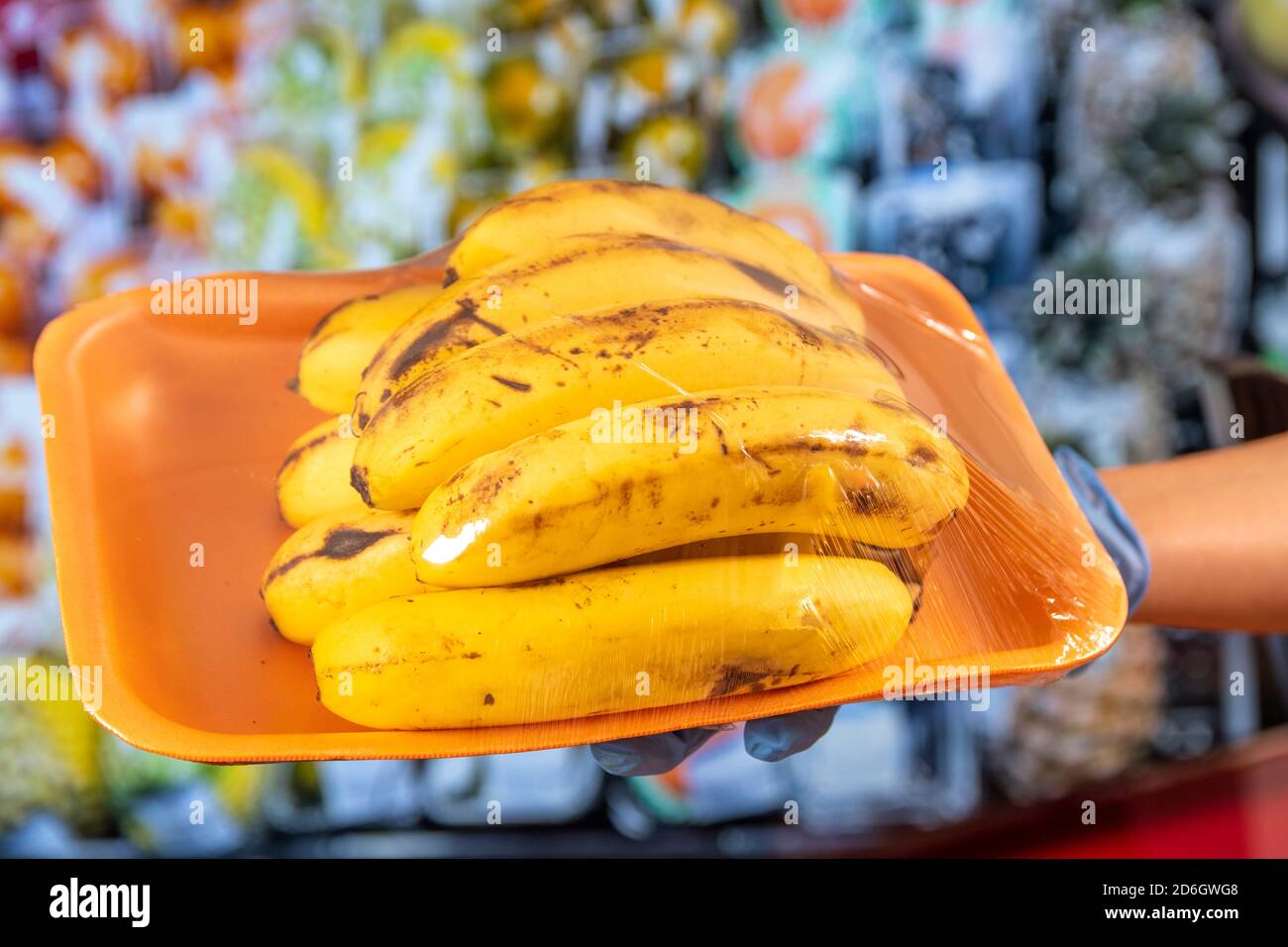 https://c8.alamy.com/comp/2D6GWG8/new-normal-after-covid-19-pandemic-a-hand-with-blue-protective-gloves-holds-a-plastic-wrapped-plate-with-bananas-in-background-vegetables-fruits-2D6GWG8.jpg