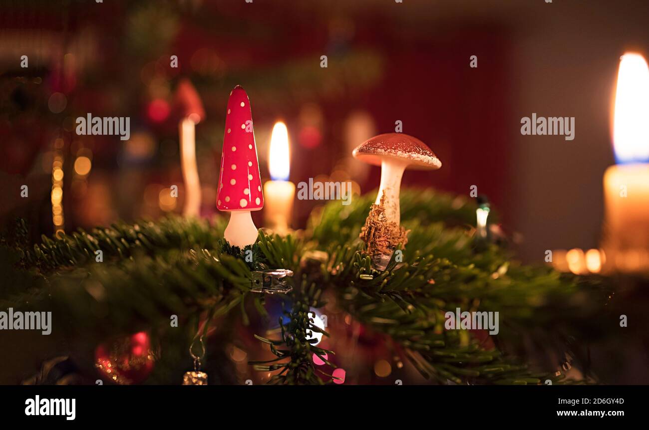 German christmas ornaments illuminated by candle light Stock Photo Alamy