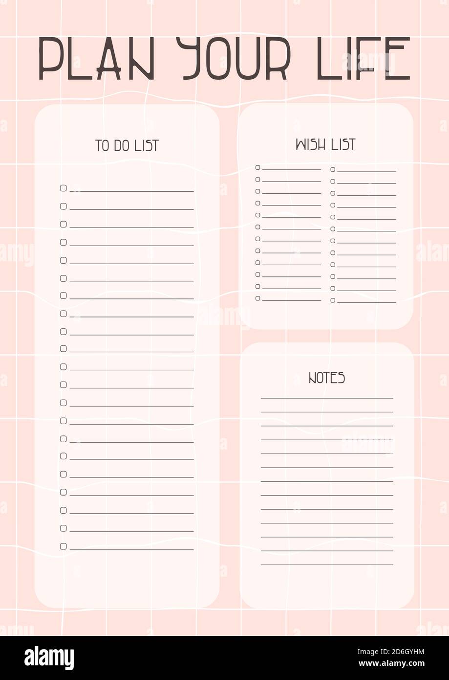 Pink White Plan You Life Page With Wish List Notes And To Do List Templates Stock Vector Image Art Alamy