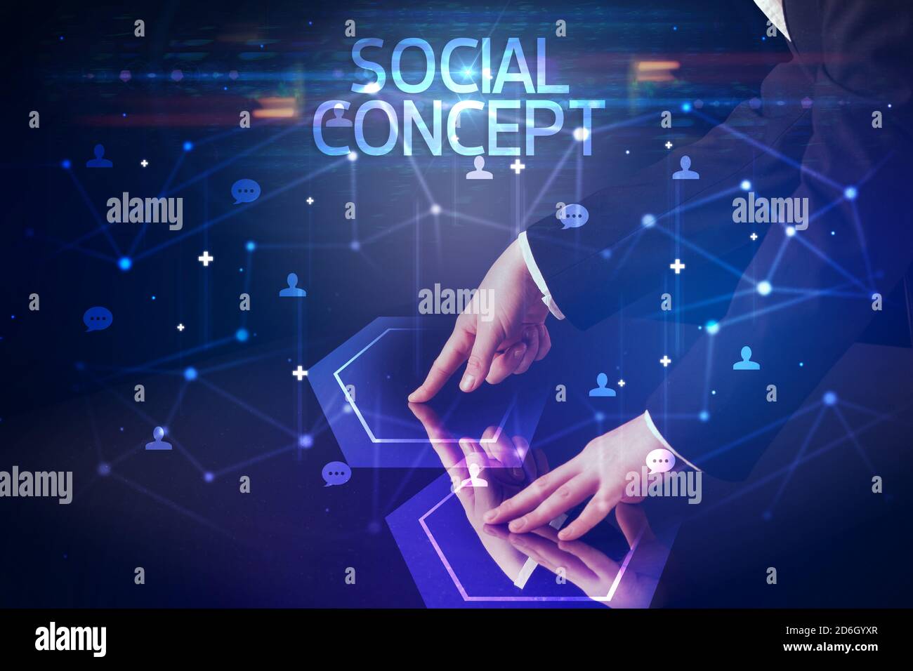 Navigating social networking with SOCIAL CONCEPT inscription, new media concept Stock Photo