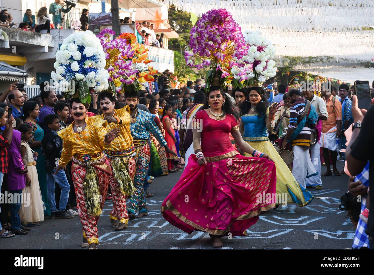 FORT KOCHI, INDIA Happy smiling men and women dressed up as dancers at