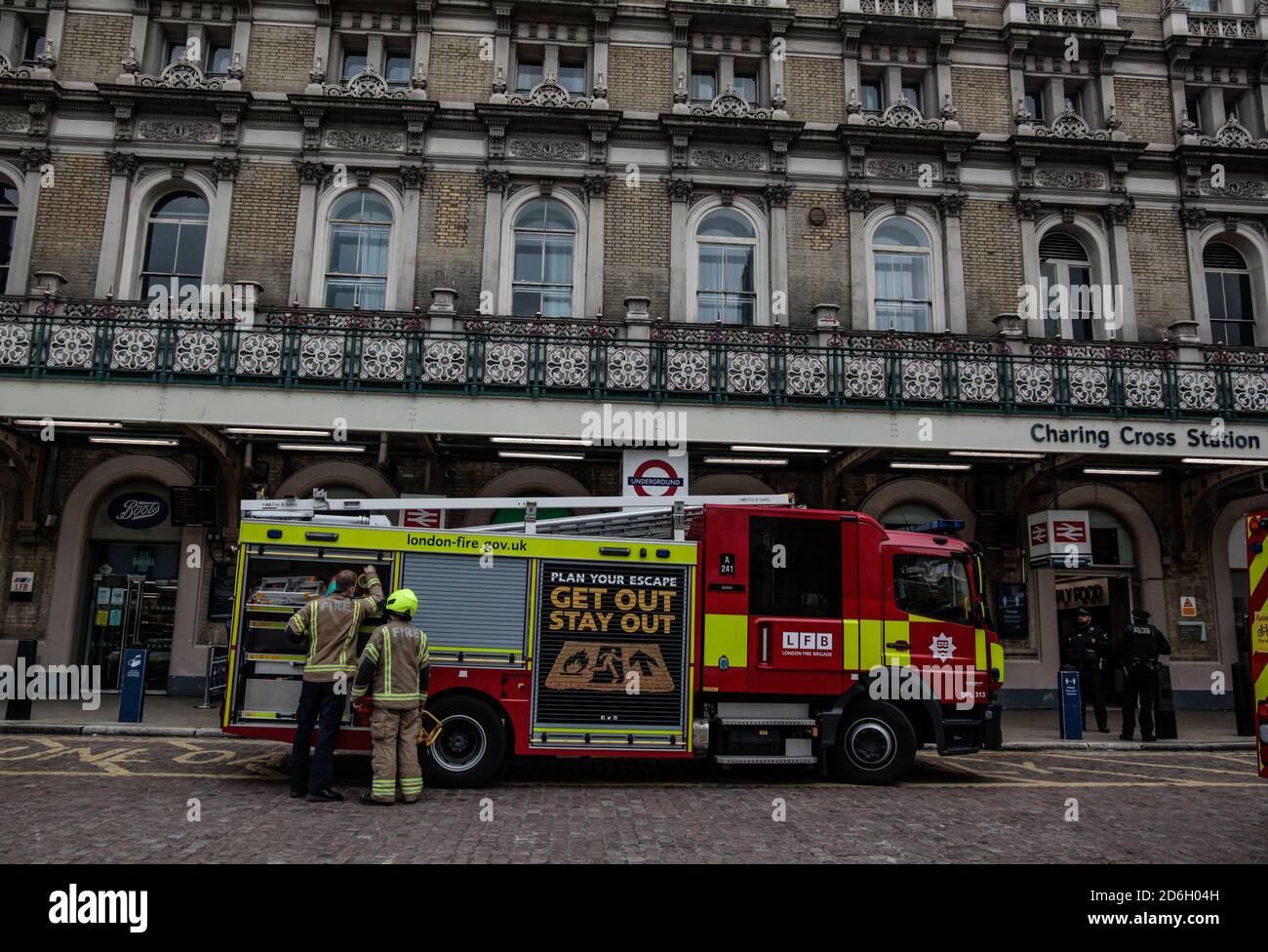 London UK 17 October 2020 A fire at Charing Cross Station this