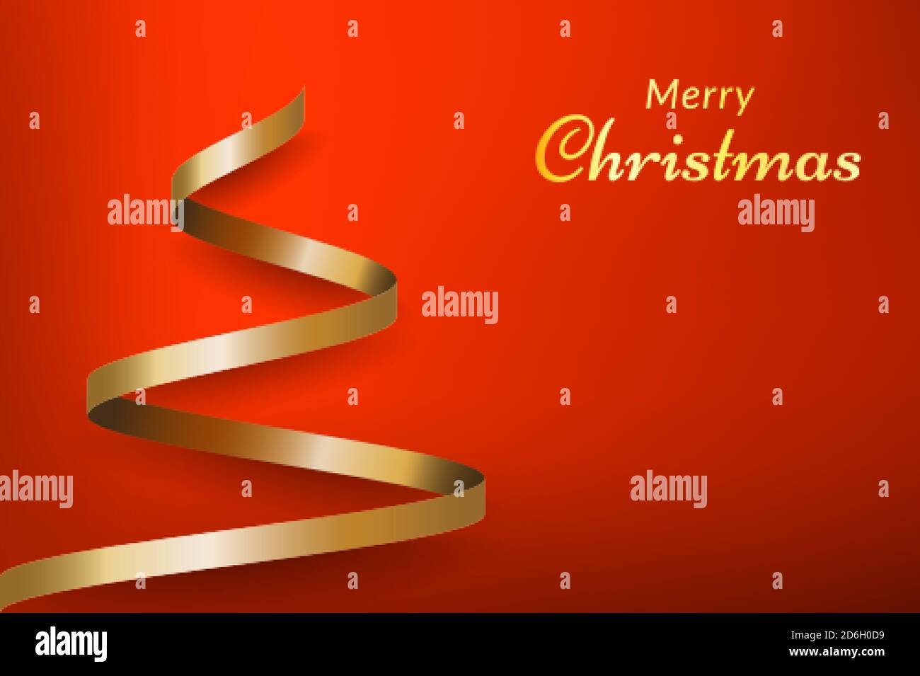 Red Christmas background with tree made of gold ribbon. vector designs ...