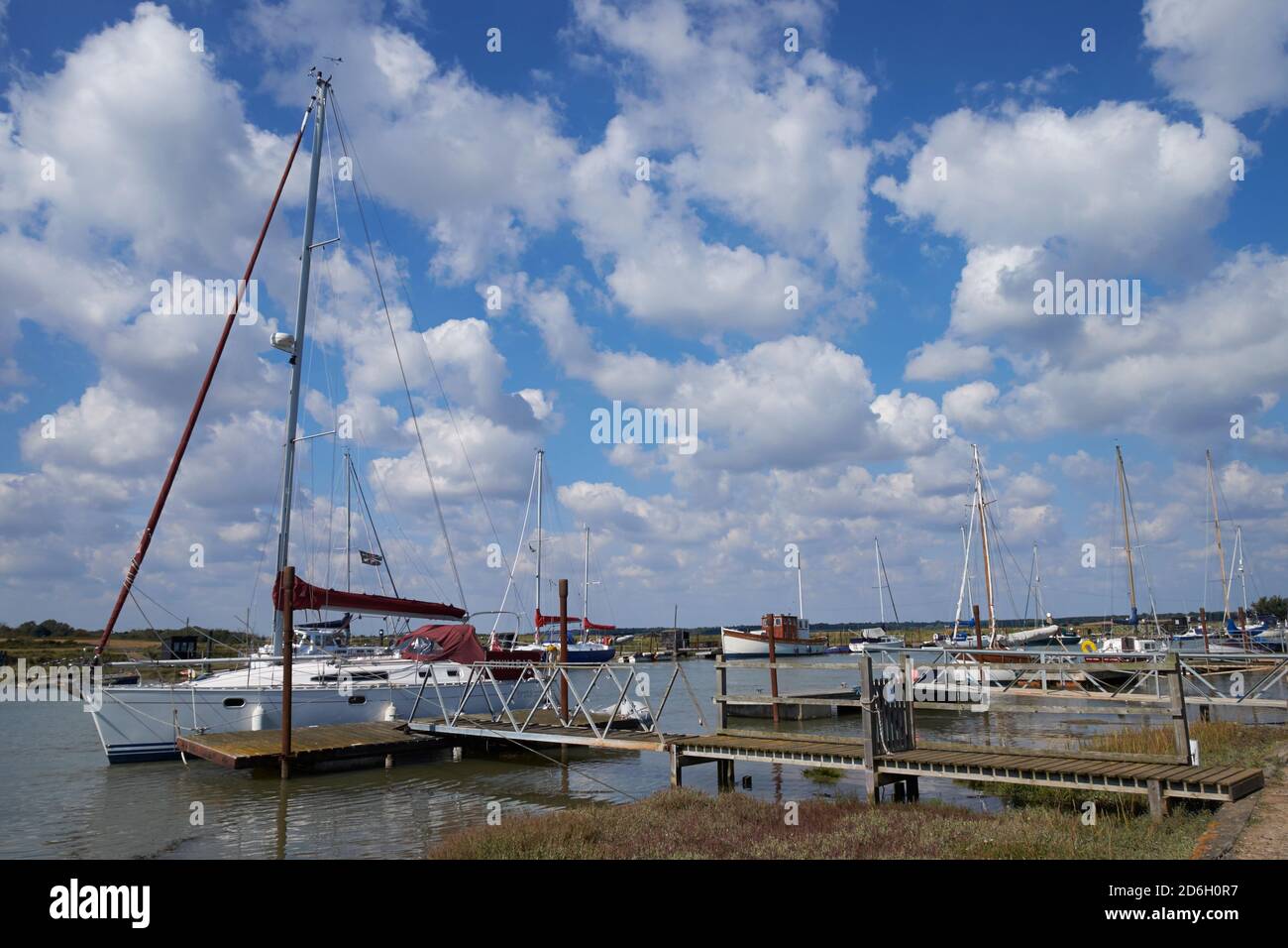 Yachts moored at Southwold harbour, Suffolk, UK. Stock Photo