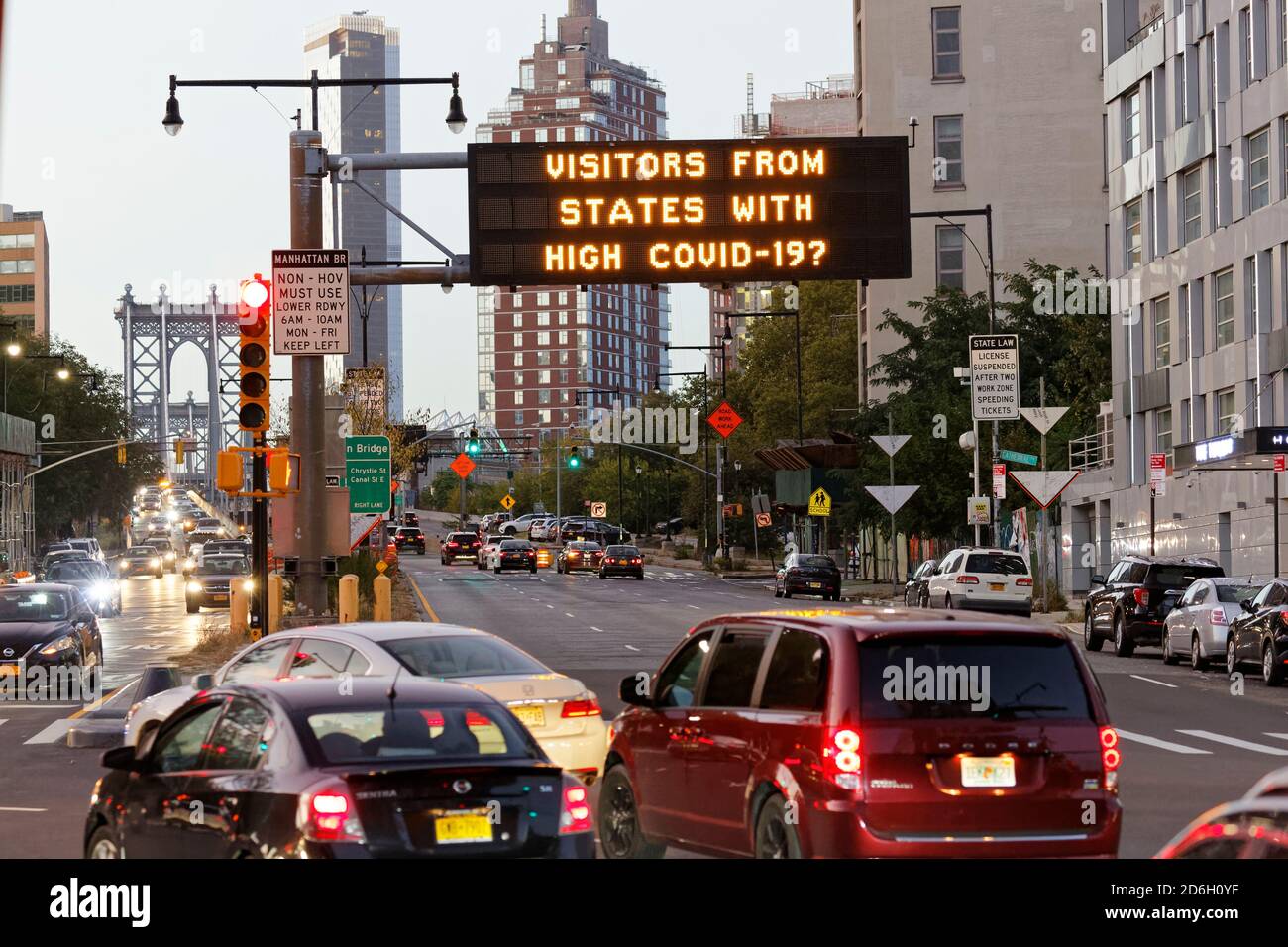 NYC traffic signs used for covid advice and restrictions Stock Photo