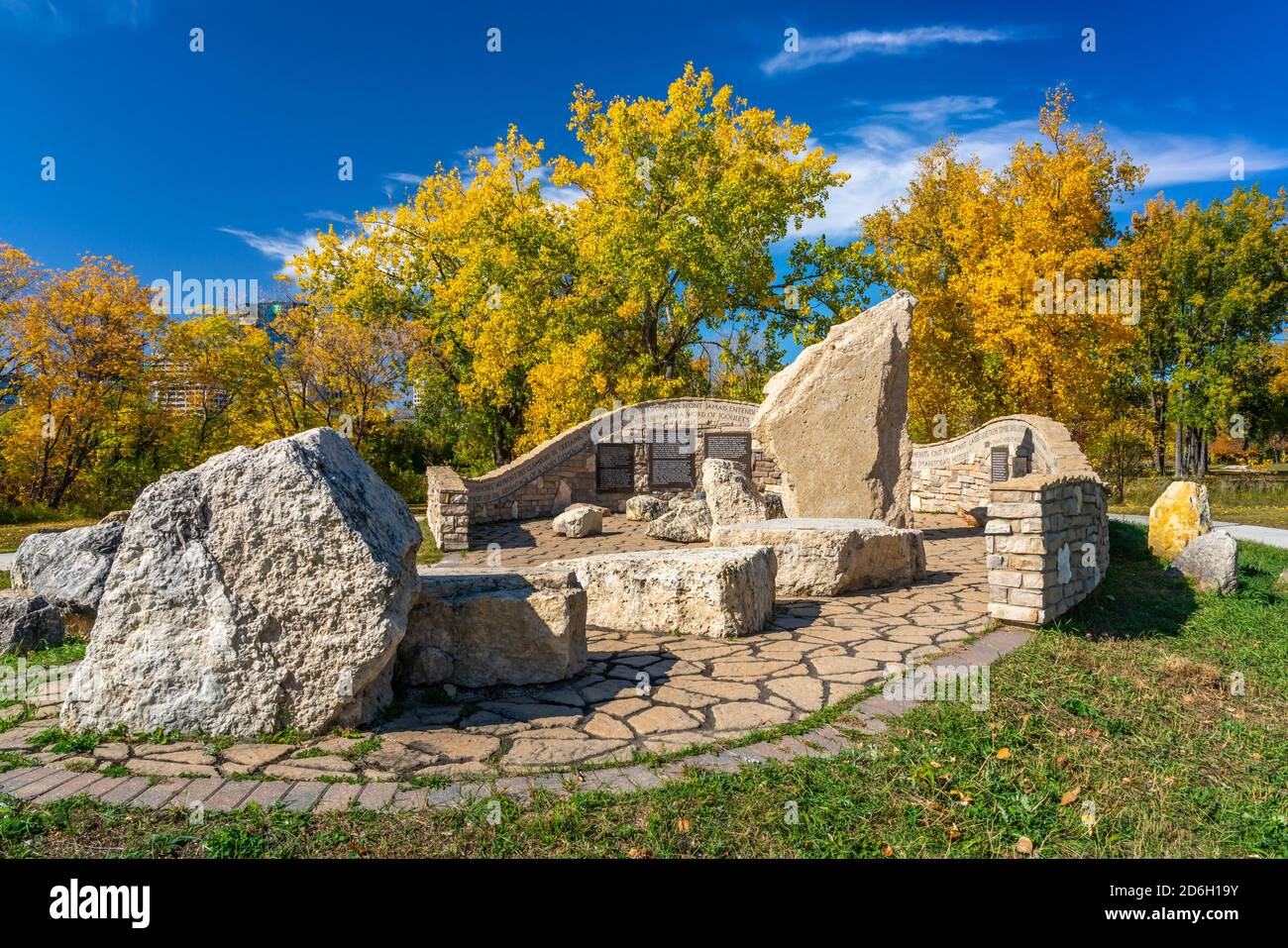 The ElzearGoulet Memorial Park with fall foliage color in St. Boniface