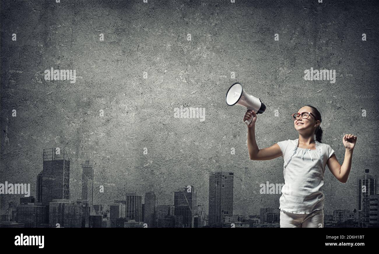 Kid with megaphone Stock Photo - Alamy