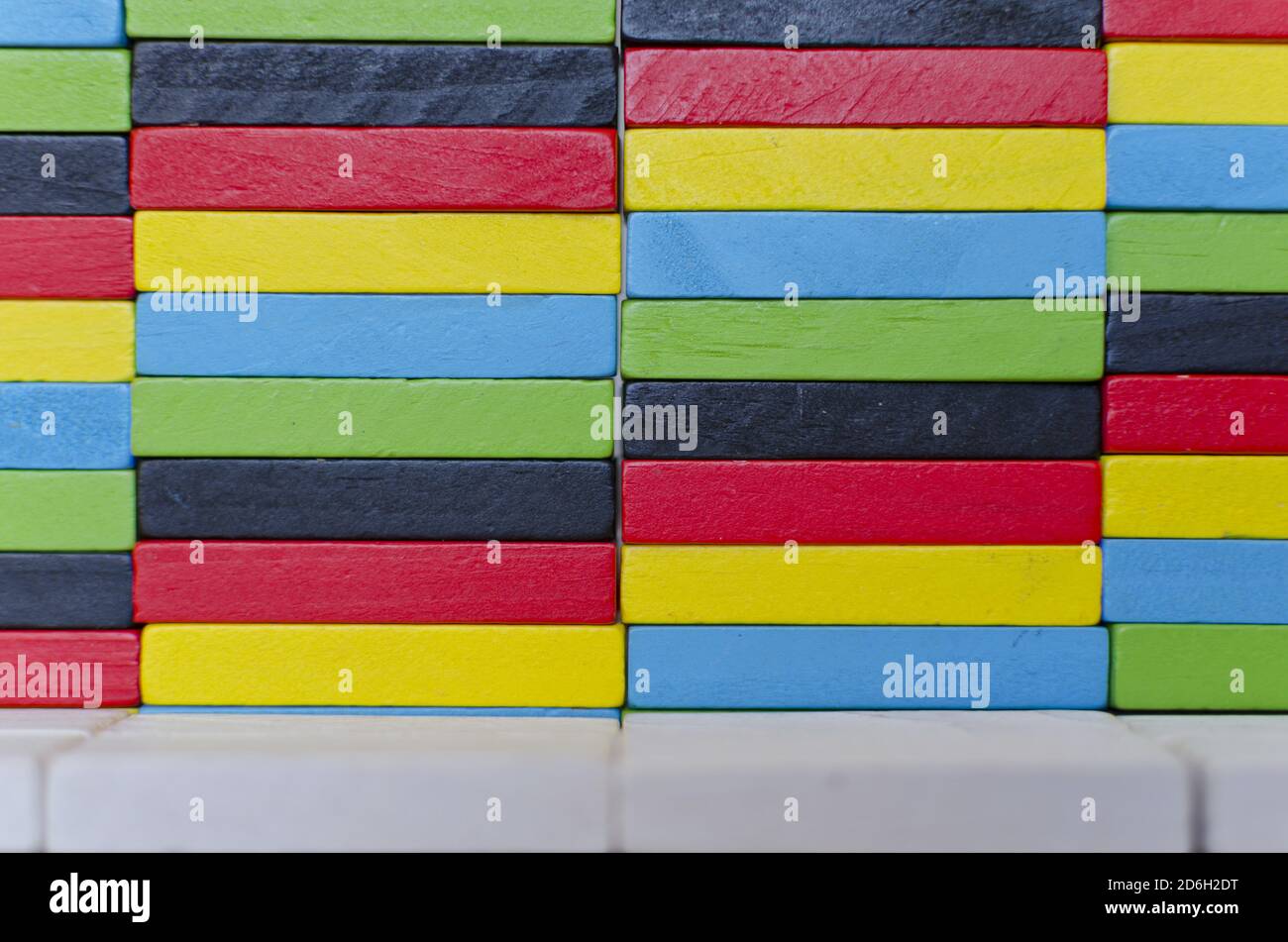 Closeup of assorted colorful wooden blocks for children to play with ...