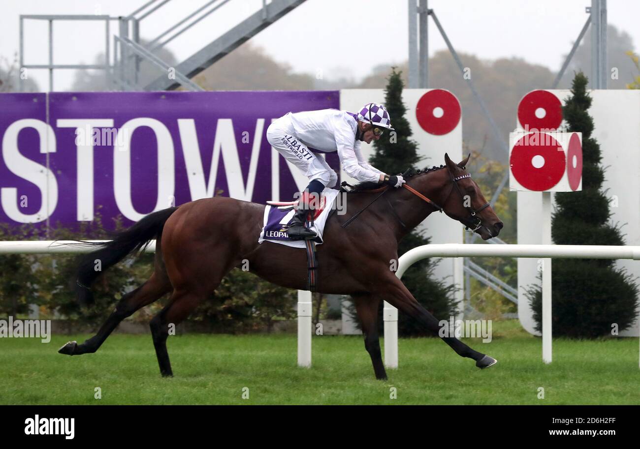 Poetic Flare ridden by Kevin Manning wins the Killavullan Stakes at Leopardstown Racecourse. Stock Photo