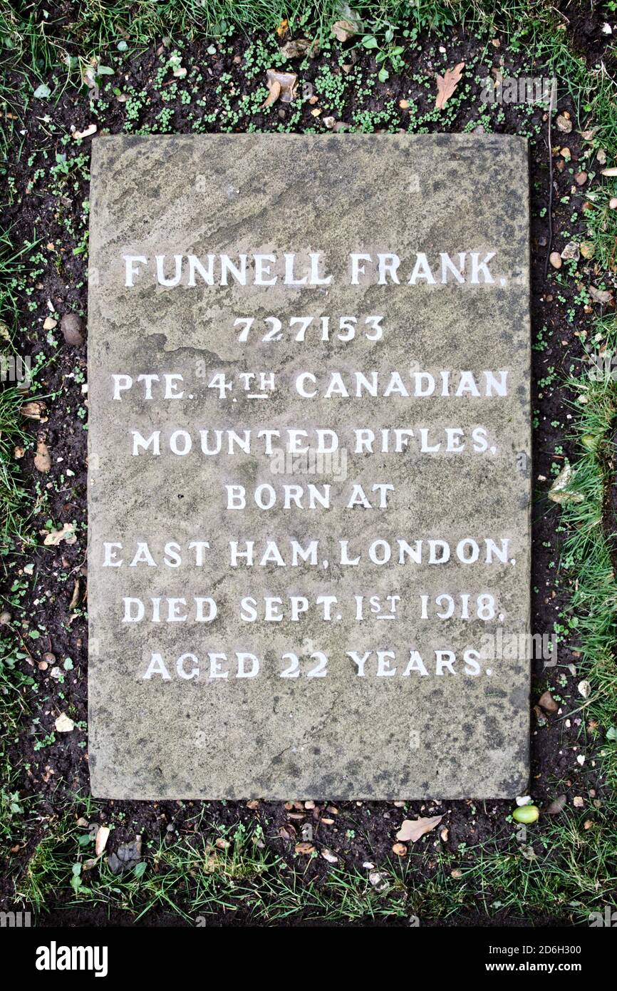 Grave marker of one of 43 casualties of the Great War & WW2 buried on