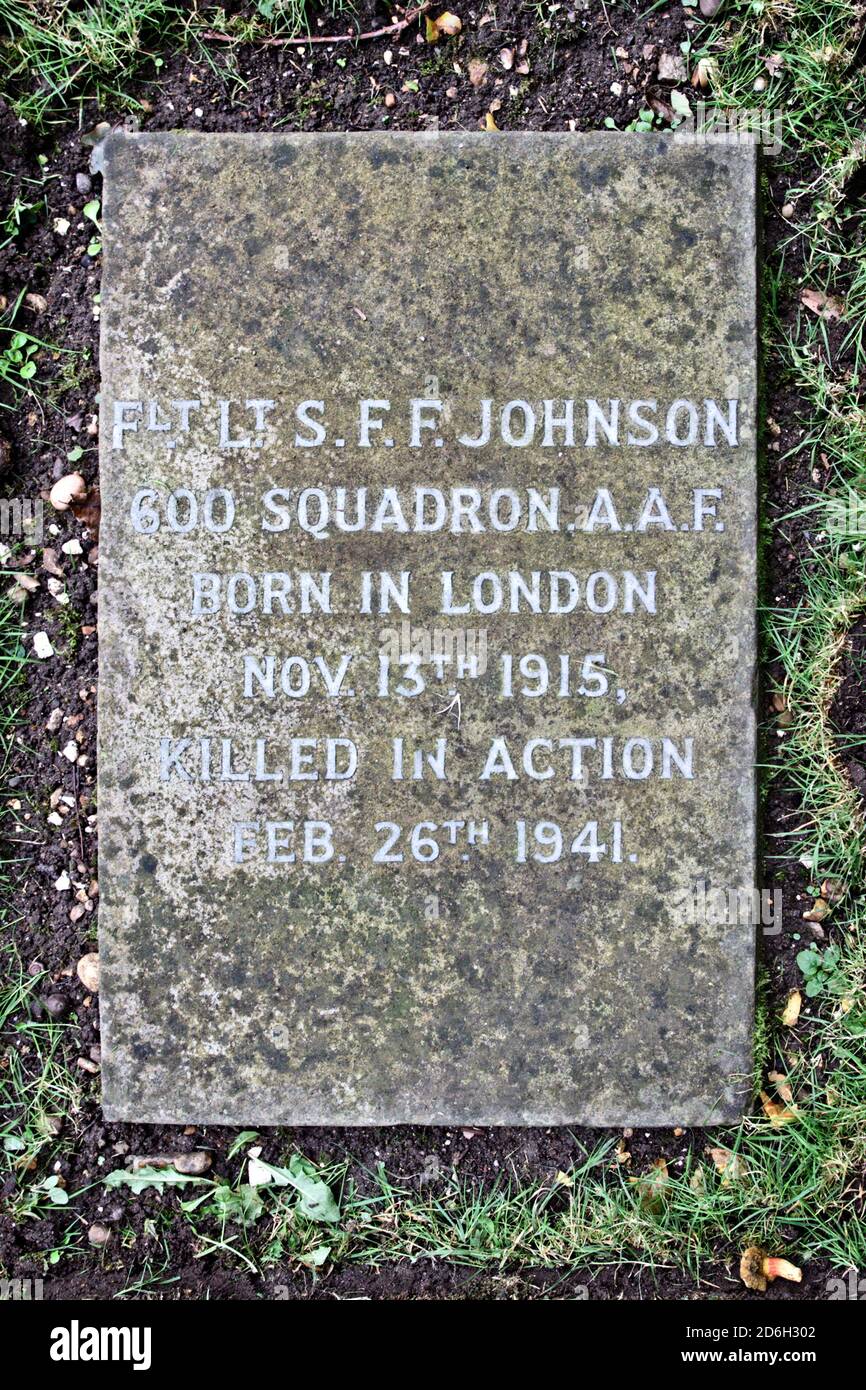 Grave marker of one of 43 casualties of the Great War & WW2 buried on the Cliveden Estate, UK - all grave markers shown in this sequence Stock Photo